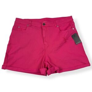 Eloquii Denim Shorts Womens 16 Dark Pink Cuffed High Rise Distressed NWT